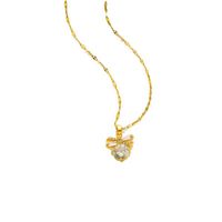 Simple Style Bow Knot Stainless Steel Plating Inlay Zircon 18k Gold Plated Pendant Necklace main image 2
