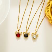 Simple Style Bow Knot Stainless Steel Plating Inlay Zircon 18k Gold Plated Pendant Necklace main image 1