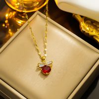 Simple Style Bow Knot Stainless Steel Plating Inlay Zircon 18k Gold Plated Pendant Necklace main image 3