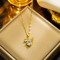 Simple Style Bow Knot Stainless Steel Plating Inlay Zircon 18k Gold Plated Pendant Necklace main image 5