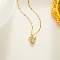 Simple Style Bow Knot Stainless Steel Plating Inlay Zircon 18k Gold Plated Pendant Necklace sku image 1