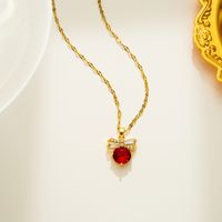 Simple Style Bow Knot Stainless Steel Plating Inlay Zircon 18k Gold Plated Pendant Necklace sku image 2