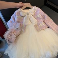 Cute Stripe Bow Knot Rhinestone Pearl Cotton Spandex Polyester Girls Clothing Sets main image 1