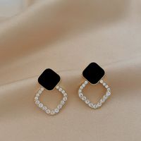 1 Pair Casual Round Flower Rectangle Plating Inlay Alloy Rhinestones Opal Pearl Drop Earrings sku image 6