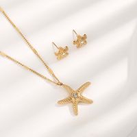 Lady Beach Starfish Titanium Steel Plating Inlay Zircon Gold Plated Earrings Necklace sku image 1