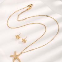 Lady Beach Starfish Titanium Steel Plating Inlay Zircon Gold Plated Earrings Necklace main image 3