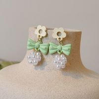 1 Pair Sweet Cat Flower Bow Knot Stoving Varnish Inlay Alloy Artificial Pearls Earrings main image 2