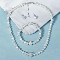 Französische Art Einfarbig Imitationsperle Perlen Frau Armbänder Ohrringe Halskette main image 4