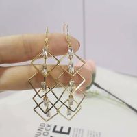 1 Pair Modern Style Geometric Rhombus Inlay Alloy Artificial Gemstones Drop Earrings sku image 12