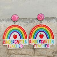 1 Pair Sweet Simple Style Letter Rainbow Heart Shape Stainless Steel Arylic Resin Drop Earrings main image 2