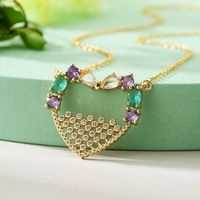 Elegant Simple Style U Shape Heart Shape Copper Plating Inlay Zircon 18k Gold Plated Pendant Necklace sku image 1