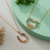 Elegant Simple Style U Shape Heart Shape Copper Plating Inlay Zircon 18k Gold Plated Pendant Necklace main image 1