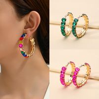 1 Pair Elegant Glam Luxurious Round Inlay Ferroalloy Glass Hoop Earrings main image 1