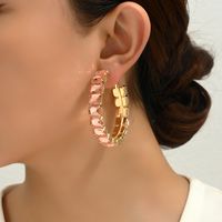 1 Pair Elegant Glam Luxurious Round Inlay Ferroalloy Glass Hoop Earrings main image 5