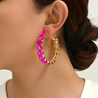 1 Pair Elegant Glam Luxurious Round Inlay Ferroalloy Glass Hoop Earrings main image 7