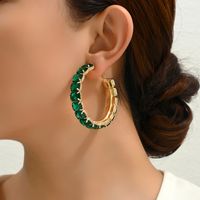 1 Pair Elegant Glam Luxurious Round Inlay Ferroalloy Glass Hoop Earrings main image 6