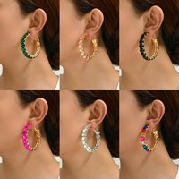 1 Pair Elegant Glam Luxurious Round Inlay Ferroalloy Glass Hoop Earrings main image 10