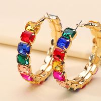 1 Pair Elegant Glam Luxurious Round Inlay Ferroalloy Glass Hoop Earrings main image 8