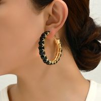 1 Pair Elegant Glam Luxurious Round Inlay Ferroalloy Glass Hoop Earrings main image 4