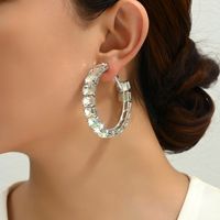 1 Pair Elegant Glam Luxurious Round Inlay Ferroalloy Glass Hoop Earrings main image 3
