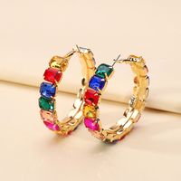 1 Pair Elegant Glam Luxurious Round Inlay Ferroalloy Glass Hoop Earrings sku image 1