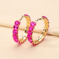1 Pair Elegant Glam Luxurious Round Inlay Ferroalloy Glass Hoop Earrings sku image 2