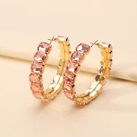 1 Pair Elegant Glam Luxurious Round Inlay Ferroalloy Glass Hoop Earrings sku image 4