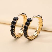 1 Pair Elegant Glam Luxurious Round Inlay Ferroalloy Glass Hoop Earrings sku image 6
