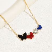 201 Stainless Steel 18K Gold Plated Fairy Style Sweet Plating Inlay Butterfly Rhinestones Glass Necklace main image 4