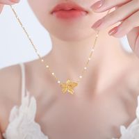 Sweet Flower Artificial Pearl Titanium Steel Enamel Plating 18k Gold Plated Pendant Necklace main image 3