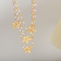 Süss Blume Künstliche Perle Titan Stahl Emaille Überzug 18 Karat Vergoldet Halskette Mit Anhänger main image 1