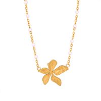 Sweet Flower Artificial Pearl Titanium Steel Enamel Plating 18k Gold Plated Pendant Necklace main image 6