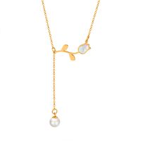 Süss Blume Titan Stahl Überzug Inlay Künstliche Perlen Hülse 18 Karat Vergoldet Halskette Mit Anhänger main image 2