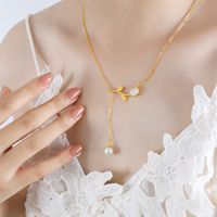 Süss Blume Titan Stahl Überzug Inlay Künstliche Perlen Hülse 18 Karat Vergoldet Halskette Mit Anhänger sku image 1