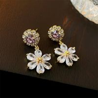1 Pair Simple Style Shiny Flower Plating Inlay Copper Artificial Crystal 14k Gold Plated Drop Earrings main image 3