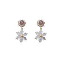 1 Pair Simple Style Shiny Flower Plating Inlay Copper Artificial Crystal 14k Gold Plated Drop Earrings main image 2