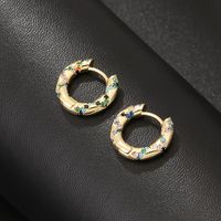 1 Pair French Style Solid Color Plating Inlay Copper Zircon Gold Plated Hoop Earrings main image 5