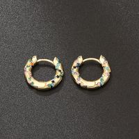 1 Pair French Style Solid Color Plating Inlay Copper Zircon Gold Plated Hoop Earrings main image 4