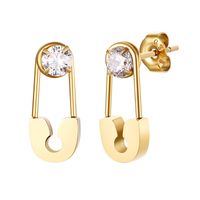 1 Pair Simple Style Solid Color Plating Inlay 201 Stainless Steel Zircon Gold Plated Earrings sku image 2