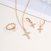 Simple Style Cross Alloy Inlay Rhinestones Women's Rings Earrings Necklace main image 6
