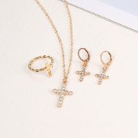 Simple Style Cross Alloy Inlay Rhinestones Women's Rings Earrings Necklace main image 8