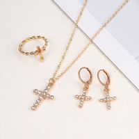 Simple Style Cross Alloy Inlay Rhinestones Women's Rings Earrings Necklace main image 5