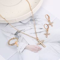 Simple Style Cross Alloy Inlay Rhinestones Women's Rings Earrings Necklace main image 1