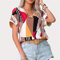Women's Blouse Short Sleeve Blouses Printing Casual Vacation Color Block main image 5