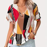 Women's Blouse Short Sleeve Blouses Printing Casual Vacation Color Block main image 1