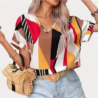 Women's Blouse Short Sleeve Blouses Printing Casual Vacation Color Block main image 7