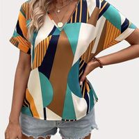 Women's Blouse Short Sleeve Blouses Printing Casual Vacation Color Block main image 6
