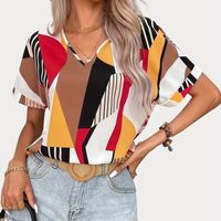 Women's Blouse Short Sleeve Blouses Printing Casual Vacation Color Block main image 8