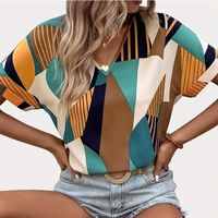 Women's Blouse Short Sleeve Blouses Printing Casual Vacation Color Block main image 9