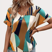 Women's Blouse Short Sleeve Blouses Printing Casual Vacation Color Block main image 10